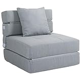 HOMCOM Schlafsessel klappbar, Schlafsofa, 2-in-1 Klappsessel mit Bettfunktion, Relaxsessel mit Kissen, Gästebett für Wohnzimmer, Schlafzimmer, bis 100 kg Belastbar, Hellgrau