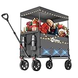 Sekey XXL Bollerwagen Faltbar Kinder 150L 150KG, Faltbarer Bollerwagen mit Dach Klappbarer Handwagen mit Sonnenschutz für Ausflug Strand Camping, Dach-S 4018, Grau