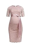 Herzmutter Umstandskleid festlich - Hochzeitgast - Elegant-Knielang-Kurzarm - Schwangerschaftskleid mit Spitze - für Anlässe-Feier - Blau-Rosé-Rot-Hellblau - 6200 (S, Altrosa)