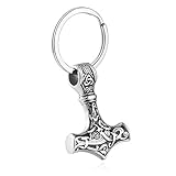 PiercingJak Schlüsselanhänger Wikinger Thor Hammer Anhänger Keltischer Knoten Thors Hammer Keychain für Herren Damen, Silber/Schwarz (Silber)