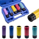 5 er Set 1/2 Zoll Schlagschrauber Nüsse, Radschrauben Nuss Set15mm 17mm 19mm 21mm 22mm, Kraft Schoneinsatz, Radmutternschlüssel, Radwechsel Felgenschutz, Alufelgen Reparatur Set Für Drehmoment