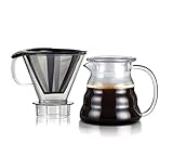 Bodum Melior Edelstahl Feinmaschige Dauerfilterkaffeebereiter mit Tritan-Filterhalter, Glas, Transparent, 15.1 cm, 15.1 x 12.6 x 22.7 cm