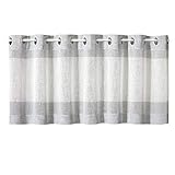 Happy Home Scheibengardine mit Ösen 140 x 50 cm – Halbtransparenter Vorhang in Leinenoptik – Grau/Weiß – Modernes Design für Küche, Bad oder Wohnzimmer – Pflegeleicht & sofort aufhängbar