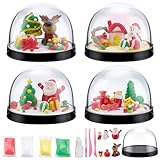 WEBEEDY 4 Set Weihnachts Schneekugel Kit DIY Deine Eigene Schneekugel Set Mit 6 Mini Harz Schneemann Rentier Weihnachtsmann Skulptur Und 12 Farbton Weihnachtsfeier Wohnkultur