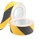 Tikplus Antirutsch Klebeband, 2 Rollen 5cm×10M Absperrband Gelb Schwarz, Antirutschband Selbstklebend Bodenmarkierungsband, Antirutsch Streifen Für Innen- Und Außenbereich