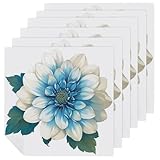Stoffservietten mit weißen blauen Blumen, grünen Blättern, quadratisch, hochwertig, wiederverwendbar, waschbar, Polyester-Tischwäsche, Serviette für Dinner-Party, 6 Stück