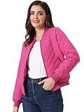 Allegra K Gesteppte Bomberjacke für Damen Raglanjacken mit Reißverschluss, Knallpink (Hot Pink), S