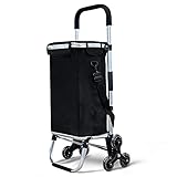 VOUNOT Aluminium Einkaufstrolley Treppensteiger, Trolly Einkaufswagen Klappbar, Hackenporsche mit 6 Räder und Kühlfach, Wasserdicht, 50L, Schwarz