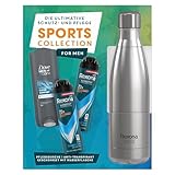 Rexona Geschenkset für Männer Sports Collection Pflegeset mit 2x Anti Transpirant (2x 150 ml), Pflegedusche (250 ml) und einer Trinkflasche aus Edelstahl (750 ml)