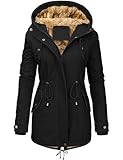 Vancavoo Winterjacke Damen Winter Warm Winterparka Gefüttert Mantel Parka Herbst Kapuzenmantel Frauen Wintermantel,Schwarz,XL