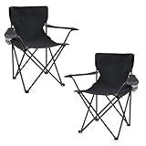 Spetebo Camping Klappstuhl mit Getränkehalter 2er Set - schwarz - Campingstuhl klappbar mit Tragetasche - Stuhl faltbar für Festival Freizeit Garten Angler Sessel Belastbarkeit bis 100 kg