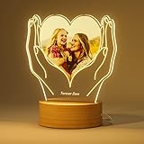 Bemaystar Foto Nachtlampe Personalisiert Herz Fotorahmen, Acryl, Geschenke für Mama und Kinder Fotogeschenke Familiengeschenke Pärchen Geschenke Geburtstag Muttertag Weihnachten Valentinstag