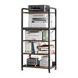 Mobiler Druckerwagen mit Feststellrädern, 20 mm dicker Stahlrahmen, Büroregal und Aufbewahrung, Mehrzweck-Ständer für Zuhause, Küche und Büro, Schwarz, 60 x 30 x 140 cm