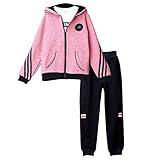 YFPICO Mädchen Trainingsanzug Sportanzug Jogginganzug 3 Teilig Einfarbig Freizeitanzug Kapuzenpullover Sport Jogging Anzug Reißverschluss, Rose Red（3 Stücke）, 134/140