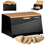 Topfann Brotkästen Brotkorb Brotbox Bambus Groß Brotbehälter Brotdose Schwarz Metall