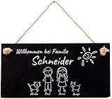 Türschild mit Gravur aus Schiefer, Willkommen bei Familie, Willkommensschild für die Wohnung mit Wunschnamen, personalisiertes Namensschild auf Schiefertafel mit Kordel für Deine Haustür