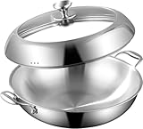 DELARLOCHEF Wokpfanne induktion 35cm: 3-Schichtige Edelstahl Wokpfanne 35cm,Frei von PFOA,PTFE,Backofenfest bis zu 400°C,20% Energiesparend,Stainless Steel Pan with Lid
