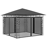 Homgoday Pavillon mit Moskitonetz, 3 x 3 x 2,73 m, Anthrazit, 180 g/m², Gartenpavillon, Sonnenschirm für Garten, Strand, Angeln, Outdoor, winddicht, für Garten, Terrasse, Räume