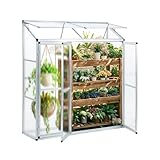 Gegaden Anlehngewächshaus Tomaten Gewächshaus 180x52x190cm Aluminium Beistell-Gewächshaus, Treibhaus Gartenhaus Frühbeet Ohne Rückwand, Gewächshaus Winterfest Klein, Minigewächshaus, Silber