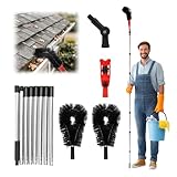 Qivine Dachrinnenreiniger mit Teleskopstiel 3,2m, Regenrinnen Reiniger mit Teleskopstange, 180° Verstellbarer Dachrinnenbürste für Reinigen von Staub, Laub, Schnee