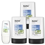 ISANA MEN 4er Set für sehr empfindliche Haut: 0% Alkohol, 0% Parfum, 3 x After Shave Balsam ultra sensitiv 100 ml, 1 x Deo Roll-on ultra sensitiv 50 ml