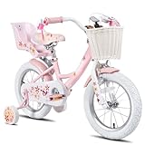 JOYSTAR Einhorn 18 Zoll Kinderfahrrad für 5-8 jährige Mädchen, 18 Zoll Kinderfahrrad mit Stabilisatoren & Kickstand & Korb,rosa