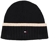 Tommy Hilfiger Herren Strickmütze Block Flag Short Beanie Kaschmirmix, Mehrfarbig (Black / Cashmere Creme), Onesize