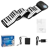 COSTWAY 88 Tasten Roll Up Piano tragbar, Keyboard Klavier faltbar mit 128 Rhythmen & MIDI-Bluetooth, Silikon Rollklavier flexible elektronisch für Kinder Erwachsene Anfänger (Schwarz)