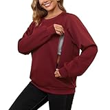 DEBELLY Stillfreundliches Sweatshirt zum Stillen für Damen, Doppelreißverschluss, Still-Top, langärmelig, Rundhalsausschnitt, Freizeitkleidung, Burgunderrot Rot, L