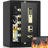 5.1 Cuft Extra großer Home Safe mit feuerfester wasserdichter Tasche, digitaler Home Security Safe Box mit elektronischer Tastatur, Schlüssel und Innenschrank, Diebstahlschutz, großer Tresor für