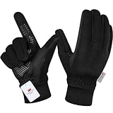 MOREOK Winterhandschuhe Herren Damen -10°F 3M Thinsulate rutschfest Fahrradhandschuhe Sporthandschuhe,Touchscreen Warme Skihandschuhe für Wandern Laufen Motorrad Skifahren-Schwarz-L