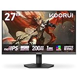 KOORUI G2721P 27 Zoll Gaming Monitor, 2K WQHD 2560x1440 Fast IPS 200Hz Bildschirm, 1ms GTG HDR400 Adaptive Sync HDMI/DP VESA 75x75mm