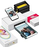 Liene Fotodrucker für Smartphone(10x15 cm)+ Packung mit 100 Blatt Fotopapier/Patrone, WiFi Handy Fotodrucker für iPhone/Android/PC, 300DPI Farbsublimation Sofortbilddrucker, Photo Printer Portable