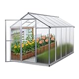 Gegaden Gewächshaus Aluminium für den Garten |Mit 8 cm dickeres Fundament| 301*238*195 cm | Vielseitig nutzbar als Treibhaus Gartenhaus Winterfest Aufzucht Tomatenhaus Frühbeet und Pflanzenhaus Grau