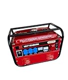 Hüttenberg Professional Generator H8500W, 6,5 PS Benzinmotor, 220V Stromerzeuger mit Voltmeter und Schutzschalter, Notstromerzeuger Generator Stromgenerator Aggregat, Rot