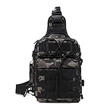 HUNTVP Taktisch Schultertasche Militär Brusttasche Wasserdicht Sling Rucksack Crossbody Bag Multifunktion mit Verstellbar Schultergurt für Sport Angeln Outdoor, Camouflage