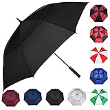 MRTLLOA Automatischer, öffnender, schwarzer Golf-Regenschirm, extra groß, übergroß, doppeltes Baldachin, belüftet, winddicht, wasserdicht, Stockschirme für Regen (Black, 62 Inch)