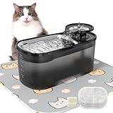 VEGREM Katzenbrunnen 2.5L, 2.5 W Super Silent Trinkbrunnen für Katze mit Aktivkohlefilter, Katzenbrunnen für Katzen, Schwarzer Durchsichtiger Wassertank für Mehrere Haustiere