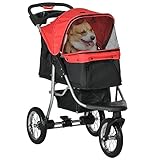 PawHut Hundewagen Hundebuggy Katzenbuggy Pet Stroller mit 3 Rädern klappbar Hunde Katze Oxford Rot+Schwarz 109,5 x 54,5 x 106,5 cm