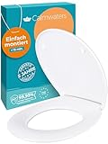 Calmwaters® Toilettendeckel mit Absenkautomatik, WC Sitz einfache Montage, bis 250 kg, Made in EU, aus antibakteriellem Duroplast, 2 Befestigungsarten, abnehmbar, Klobrille oval, Klodeckel Weiß