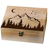 arricraft 1 Stück Erinnerungsbox Aus Holz Box Mit Klappdeckel Motiv: Berge Und Wälder Naturmotiv Dekorative Aufbewahrungsbox Versteckbox Für Fotos Briefe Reisen 7.6x9.6x4cm