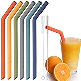 NiHome 6 Stück Silikon Strohhalme Wiederverwendbar, Extra Breite Trinkhalme für Boba, Smoothies & Bubble Tea – Zuschneidbare Länge, BPA-frei, mit 2 Reinigungsbürsten（Dunkelregenbogen）