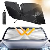 Beshine Sonnenschutz Auto Frontscheibe, 2024 Upgrade 360° Drehbar Faltbar Auto-Sonnenschirm - Neues Carbonfaser-Skelett, Einfache Lagerung, für meisten Auto & SUV (145 x 83cm)