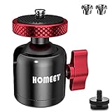 Homeet Mini Kugelkopf Stativkopf 25mm Ballhead Durchmesser, 10KG Maximale Belastung Metall Kugelkopf 1/4” & 3/8” Gewindeloch, mit Mutter und Hot Shoe Adapter für alle Kamera/Stativ/Monitor/Licht