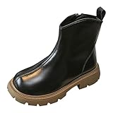 Kinder Mädchen PU Leder Stiefel Kleinkind Low Heels rutschfeste weiche Sohle Winter Booties Warme Schuhe Baby Outdoor Walking Ankle Boot, khaki, 33 EU
