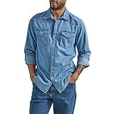 Wrangler Herren Iconic Denim Regular Fit Snap Shirt Hemd mit Button-Down-Kragen, Lake Wash, L