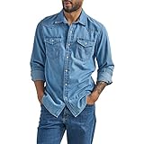 Wrangler Herren Iconic Denim Regular Fit Snap Shirt Hemd mit Button-Down-Kragen, Lake Wash, L