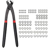 CAMWAY Einzelohr Stufenlos Schlauchschellen Set, 100 Stück Schhlauchklemmen 5,8-21mm(10 Größen) aus 304 Edelstahl + Ohrklemmenzange Schlauchschellenzange Einzelohrschlauchklemme Crimper Werkzeug Kit