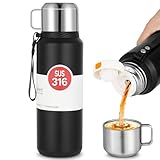 Thermobecher 1L - BPA-Frei Thermoskanne Für Warm&kalt - Aus Laufsichere Isolierflasche 1L Aus Edelstahl Rostfrei - Thermosflasche Mit Becher - Trinkflasche Edelstahl Für Sport, Fitness, Outdoor