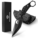 DRACHENADER Outdoor Messer survival SEAL-FULL BLACK, 5Cr13MoV Edelstahl, Überlebensmesser Jagdmesser Fulltang Gürtelmesser mit Kydex Scheide und G10 Griff